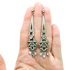 Antique Art Deco Crystal Drop Earrings 1930s
