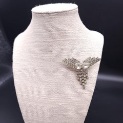 Antique Art Deco Crystal Tassel Pin in Silver Tone, Clear Crystals