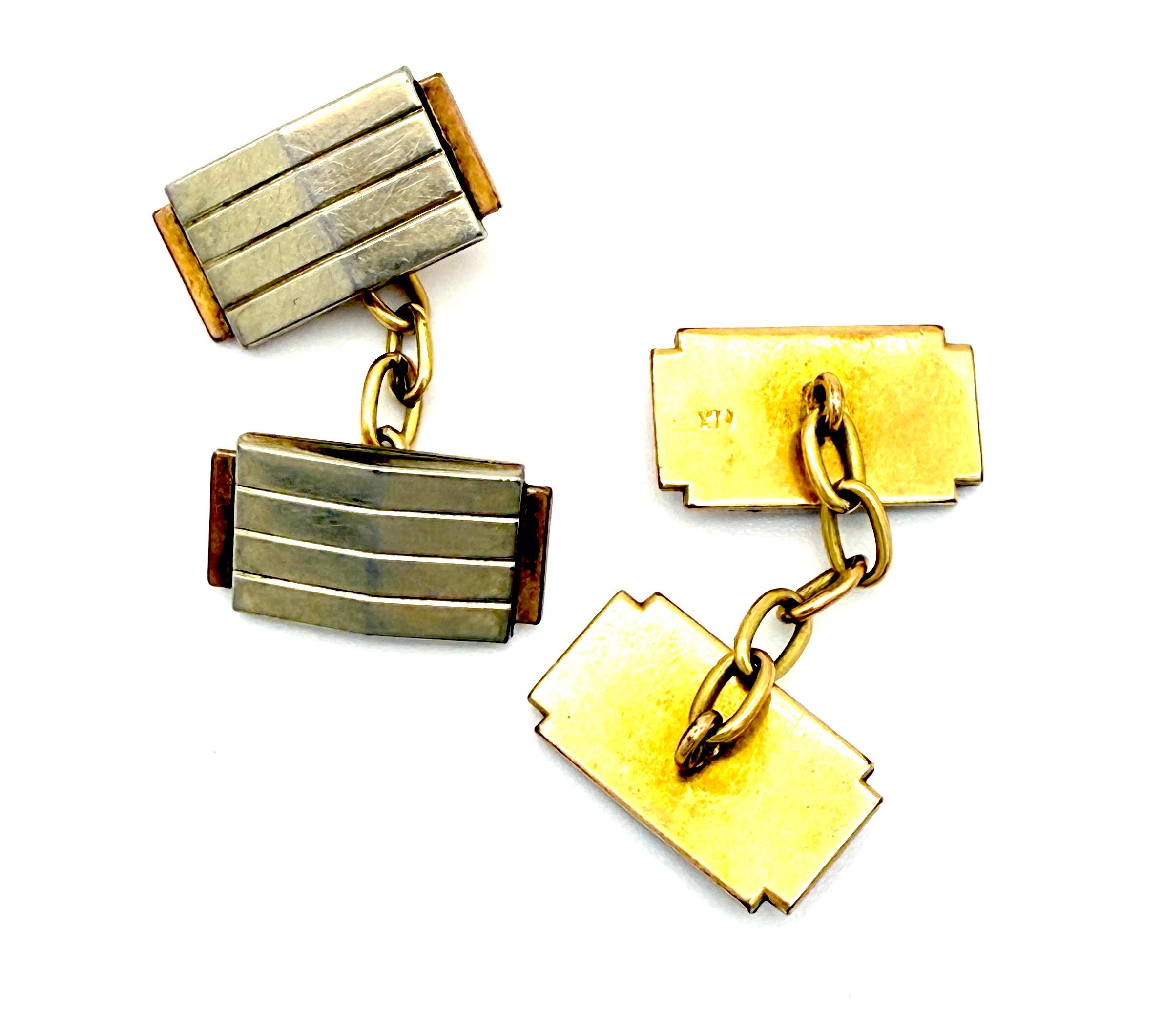 Art Déco Gemelli antichi Art Deco Oro Fissato Dorato Bicolore in vendita