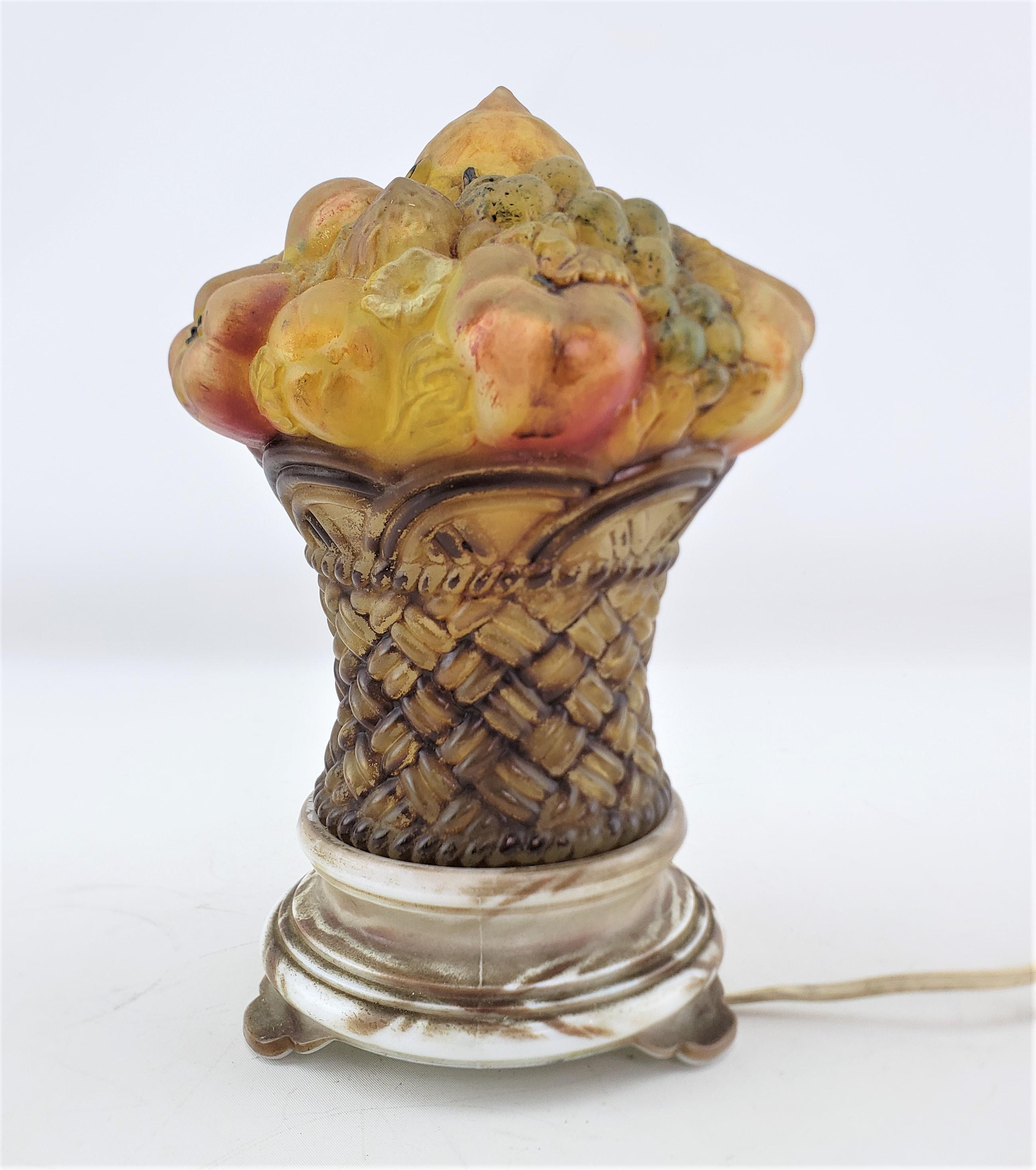 Antique Art Deco Czech Molded & Reverse Painted Fruit Basket Table Lamp For Sale 1