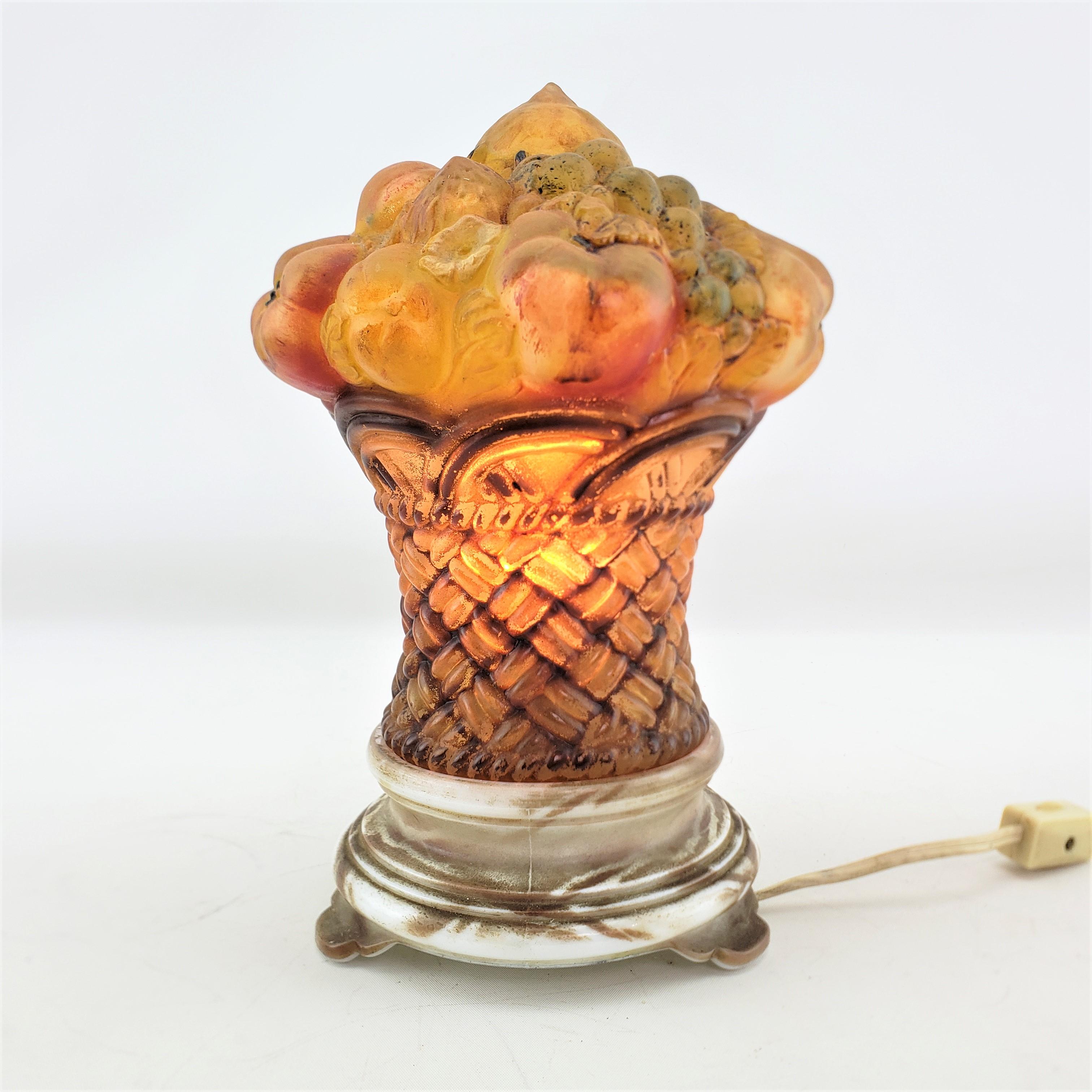Antique Art Deco Czech Molded & Reverse Painted Fruit Basket Table Lamp For Sale 2