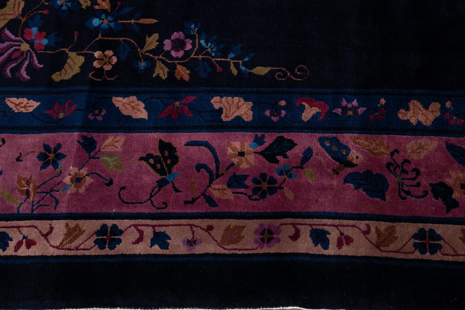 Antique Art Deco Dark Indigo Chinese Wool Rug In Good Condition For Sale In Norwalk, CT