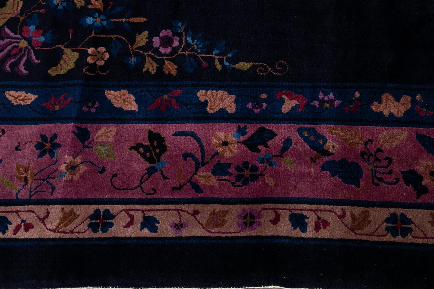 Alfombra antigua de lana china Art Decó índigo oscuro en Bueno estado para la venta en Norwalk, CT