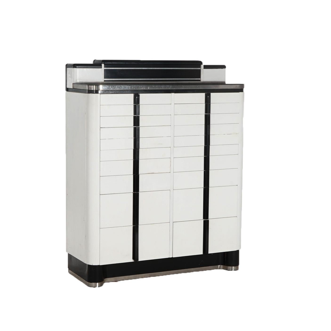 Antique Art Deco Dental Cabinet, Enameled & Ebonized Metal with Chrome, C1930 7