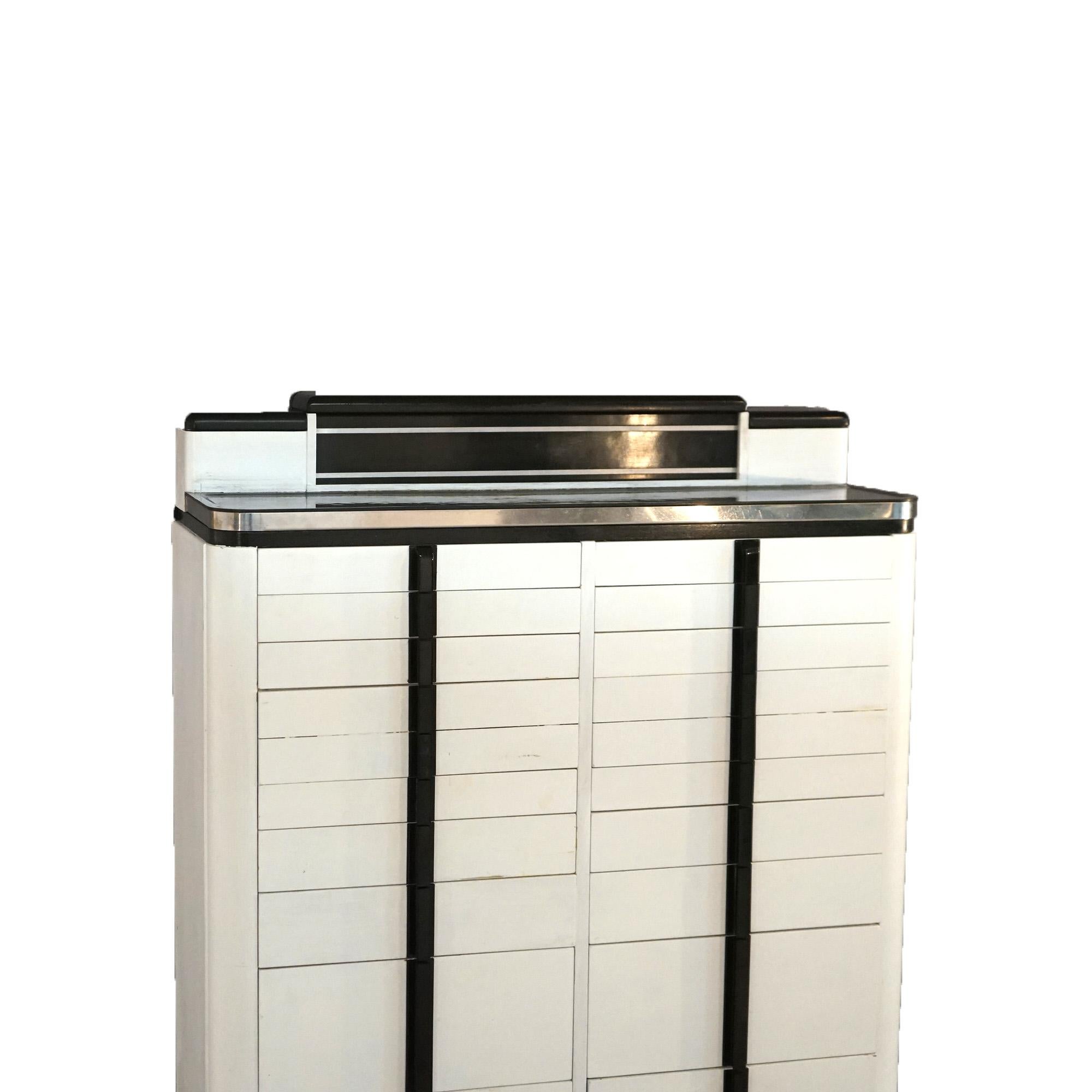Antique Art Deco Dental Cabinet, Enameled & Ebonized Metal with Chrome, C1930 In Good Condition In Big Flats, NY