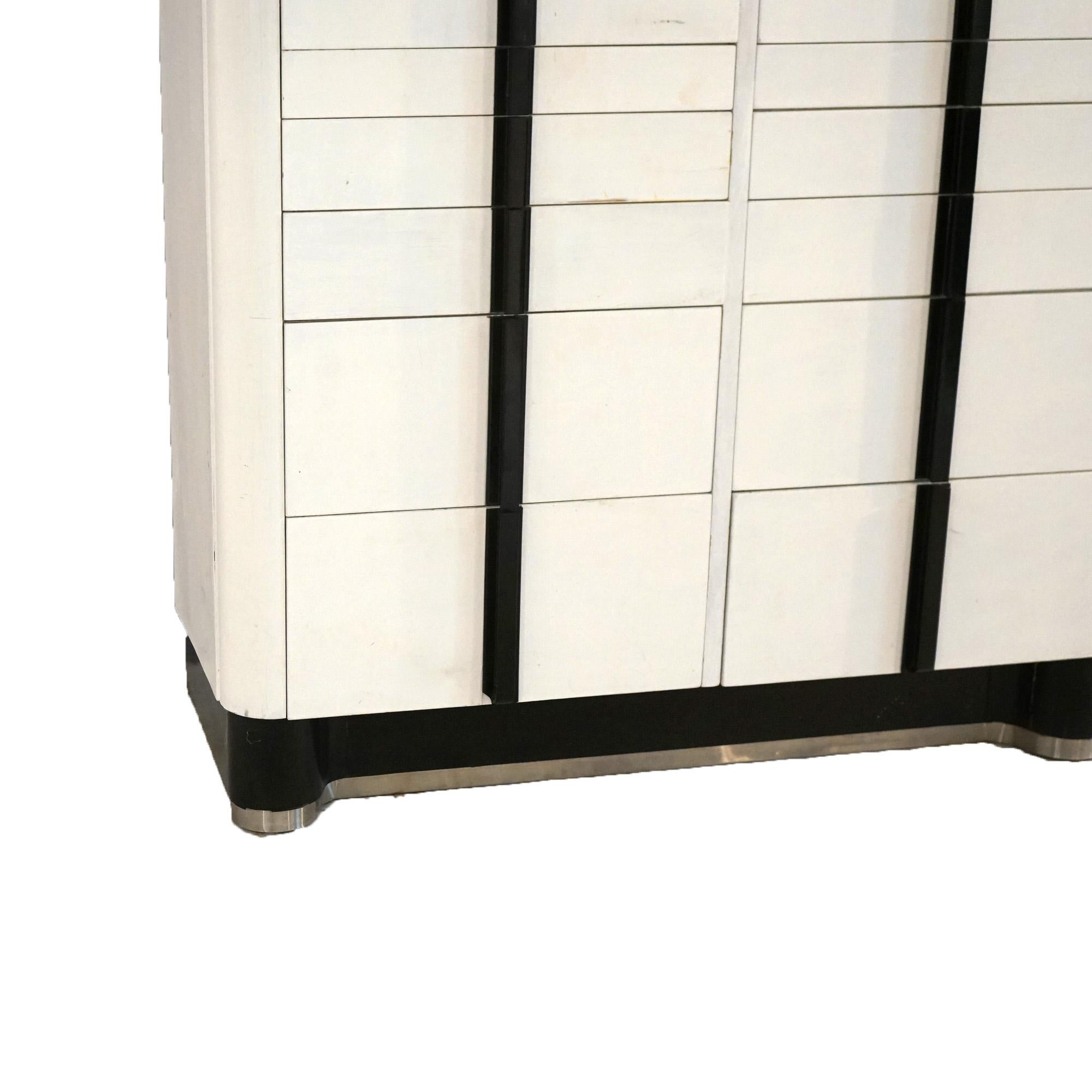20th Century Antique Art Deco Dental Cabinet, Enameled & Ebonized Metal with Chrome, C1930