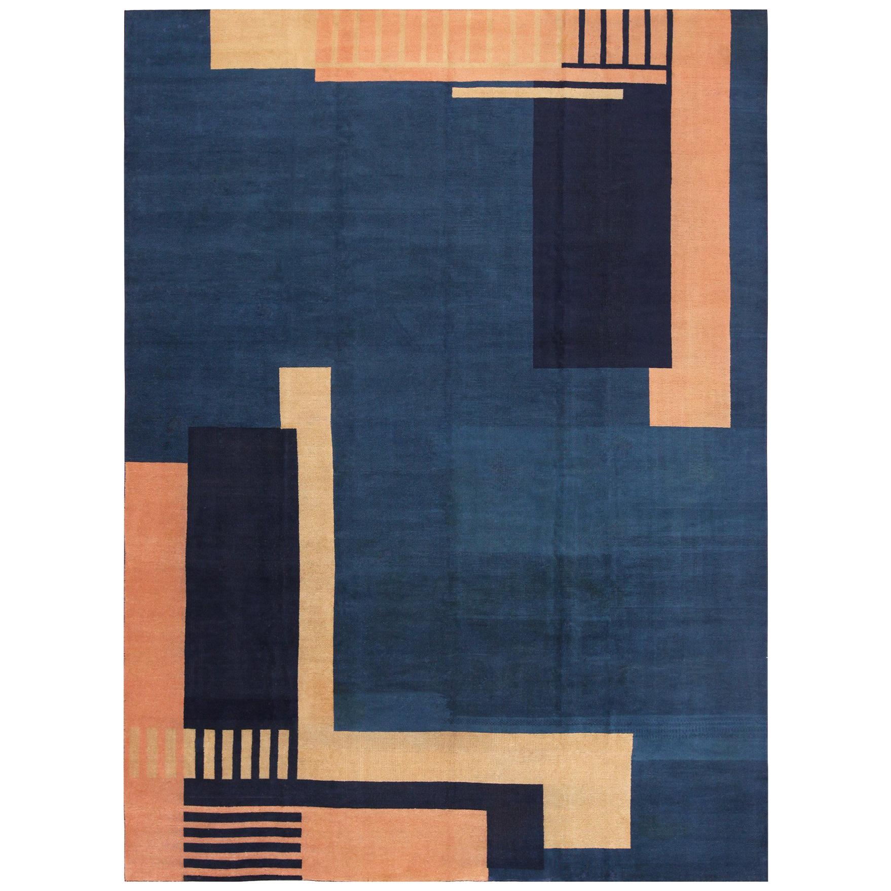 Blue Antique Art Deco Design Rug. Size: 8 ft 8 in x 11 ft 8 in (2.64 m x 3.56 m)