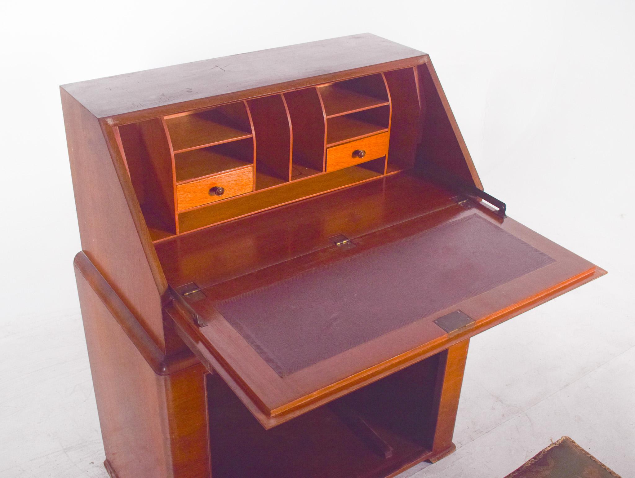 Antique Art Deco Desk with Bench in Walnut For Sale 7
