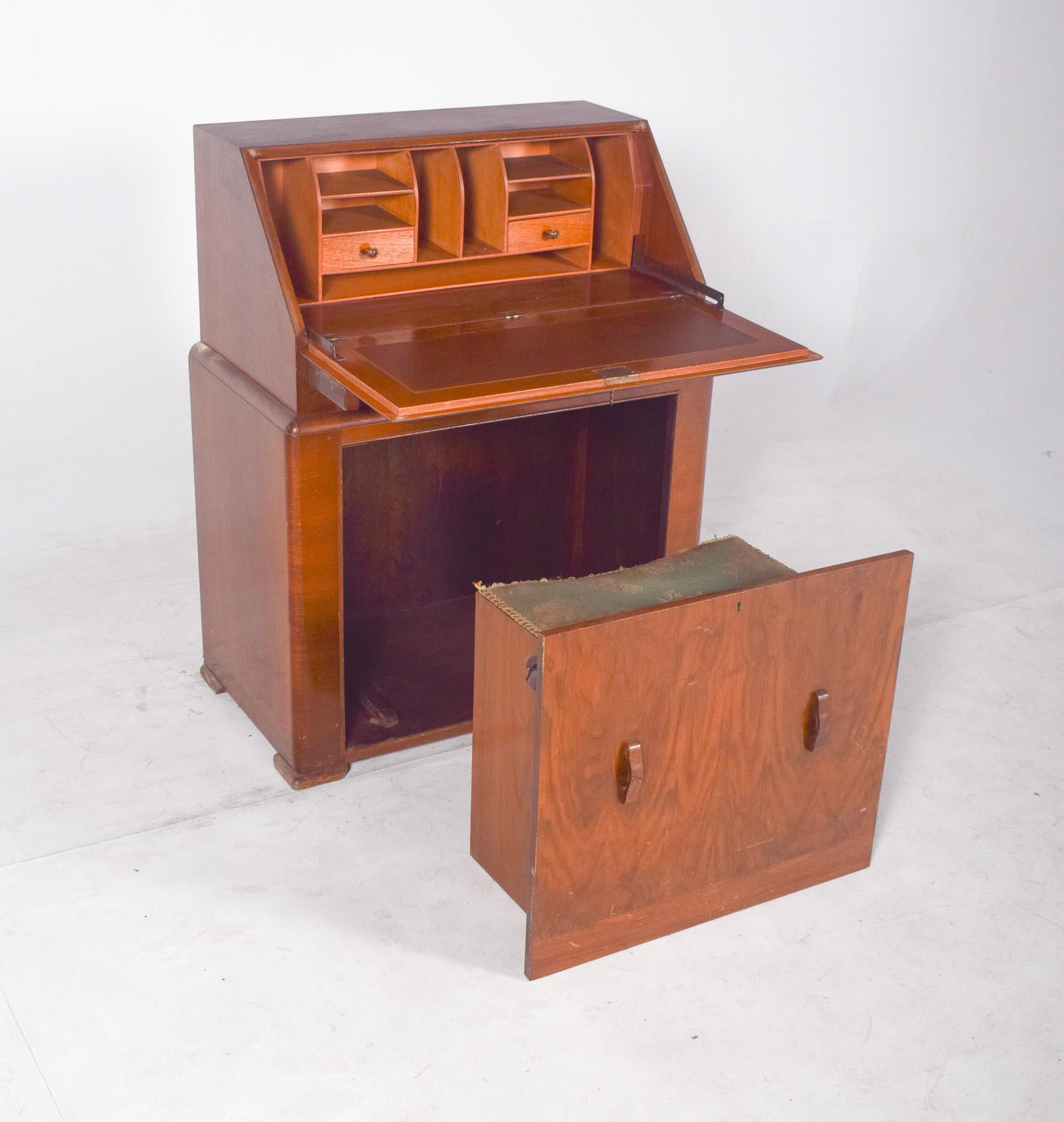 Portuguese Antique Art Deco Desk with Bench in Walnut For Sale