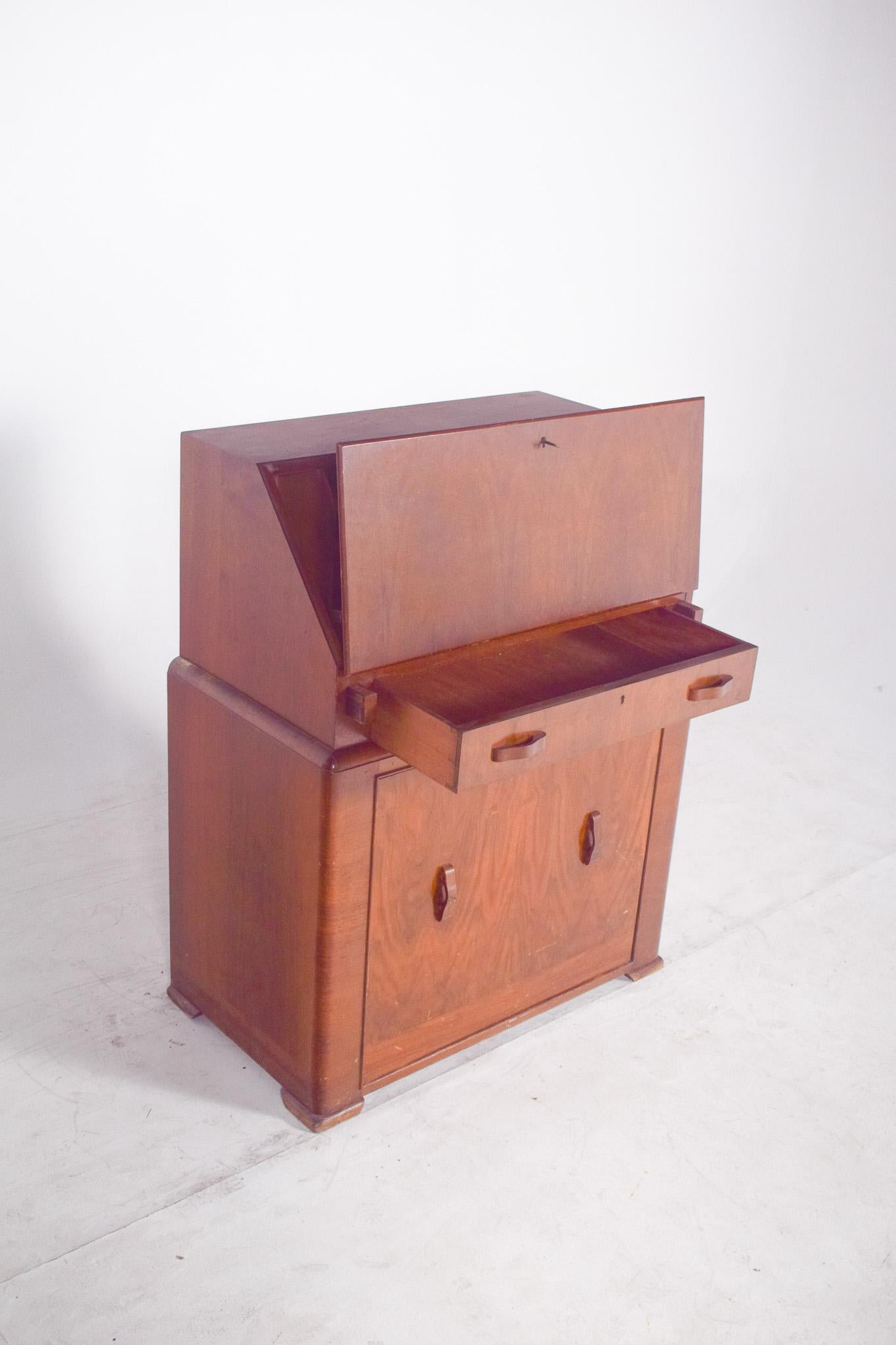 Antique Art Deco Desk with Bench in Walnut For Sale 2
