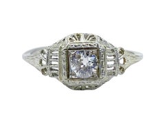 Antique Art Deco Diamond 18k White Gold Filigree Engagement Ring, circa 1920s