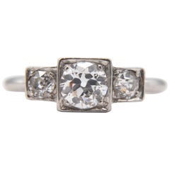 Antique Art Deco Diamond 3-Stone Trinity Step Engagement .50 Carat Platinum Ring