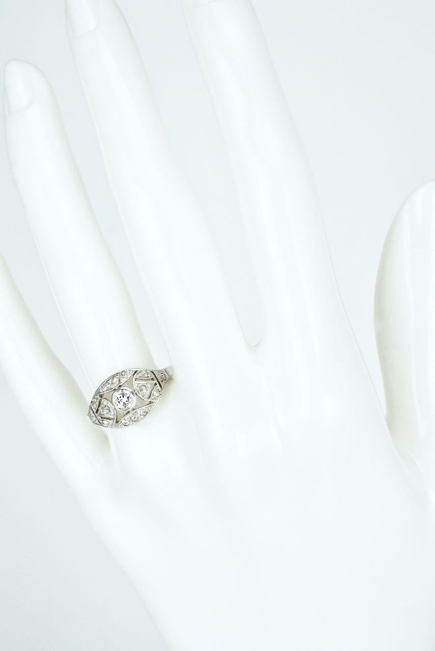 Antique Art Deco Diamond and 18 Karat White Gold Domed Plaque Ring, 1920s In Good Condition For Sale In Sydney, NSW