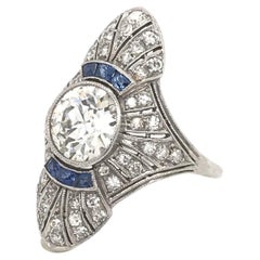 Antique Art Deco Diamond and French Cut Sapphire Dinner Ring