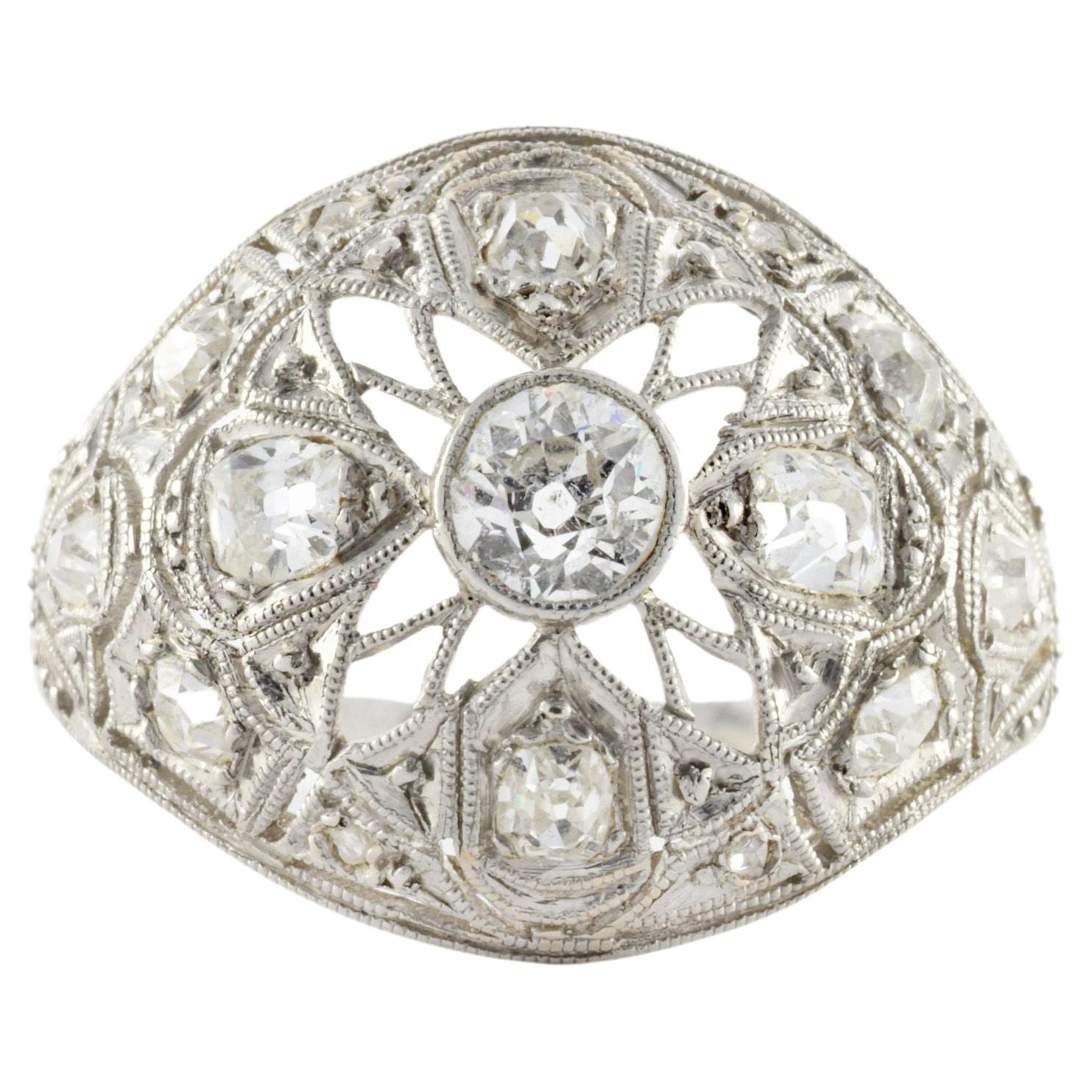 Antique Art Deco Diamond and Platinum Dome Ring For Sale