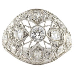 Antique Art Deco Diamond and Platinum Dome Ring