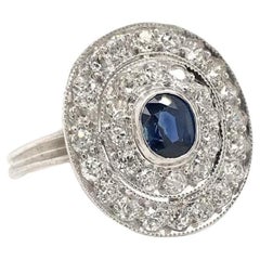 Antique Art Deco Diamond and Sapphire Cocktail Ring