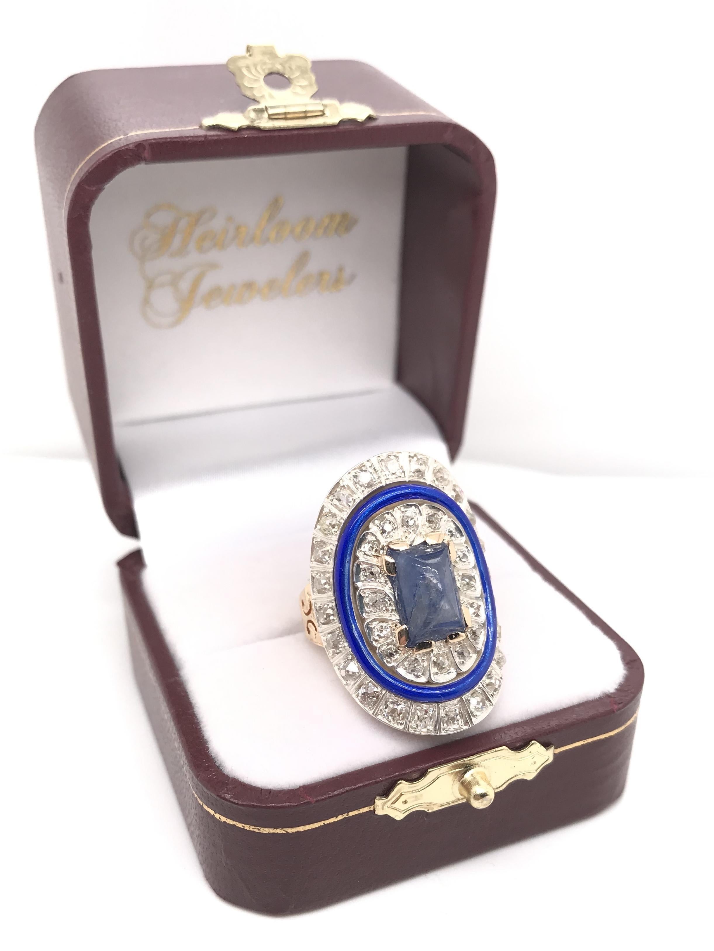 Antiker Art-Déco-Ring mit Diamant und Saphir-Emaille im Angebot 4