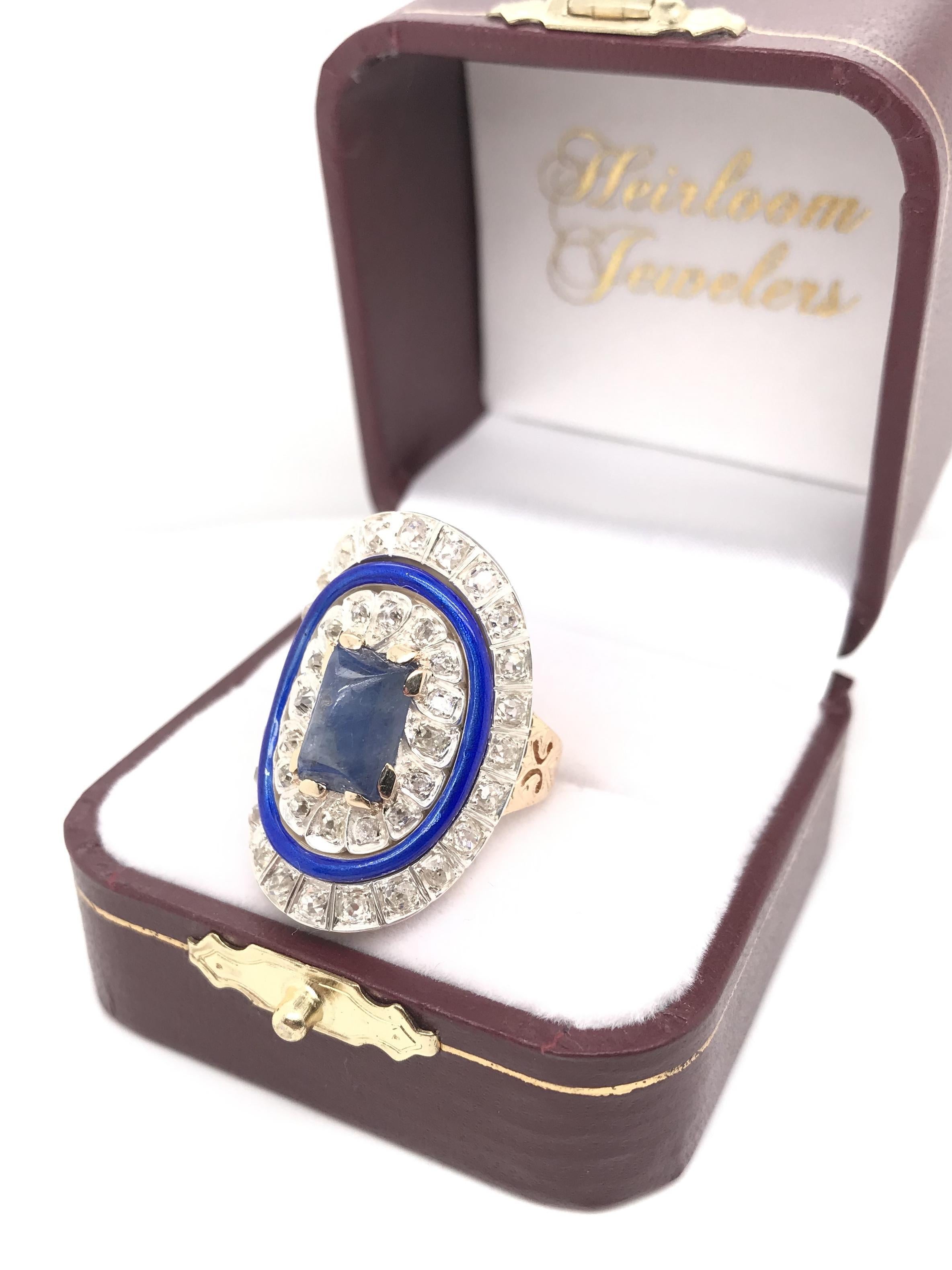 Antiker Art-Déco-Ring mit Diamant und Saphir-Emaille im Angebot 6