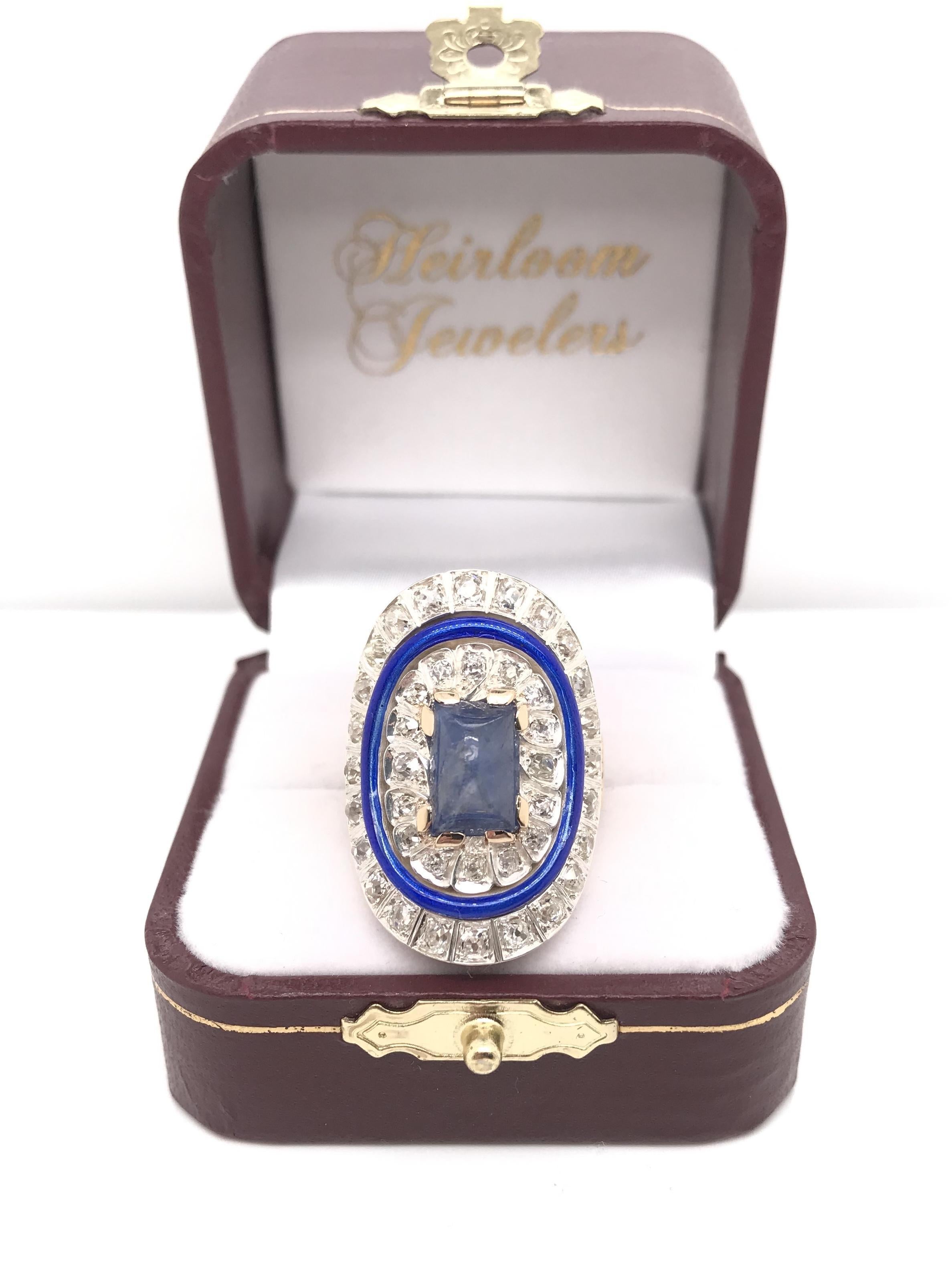 Antiker Art-Déco-Ring mit Diamant und Saphir-Emaille im Angebot 7