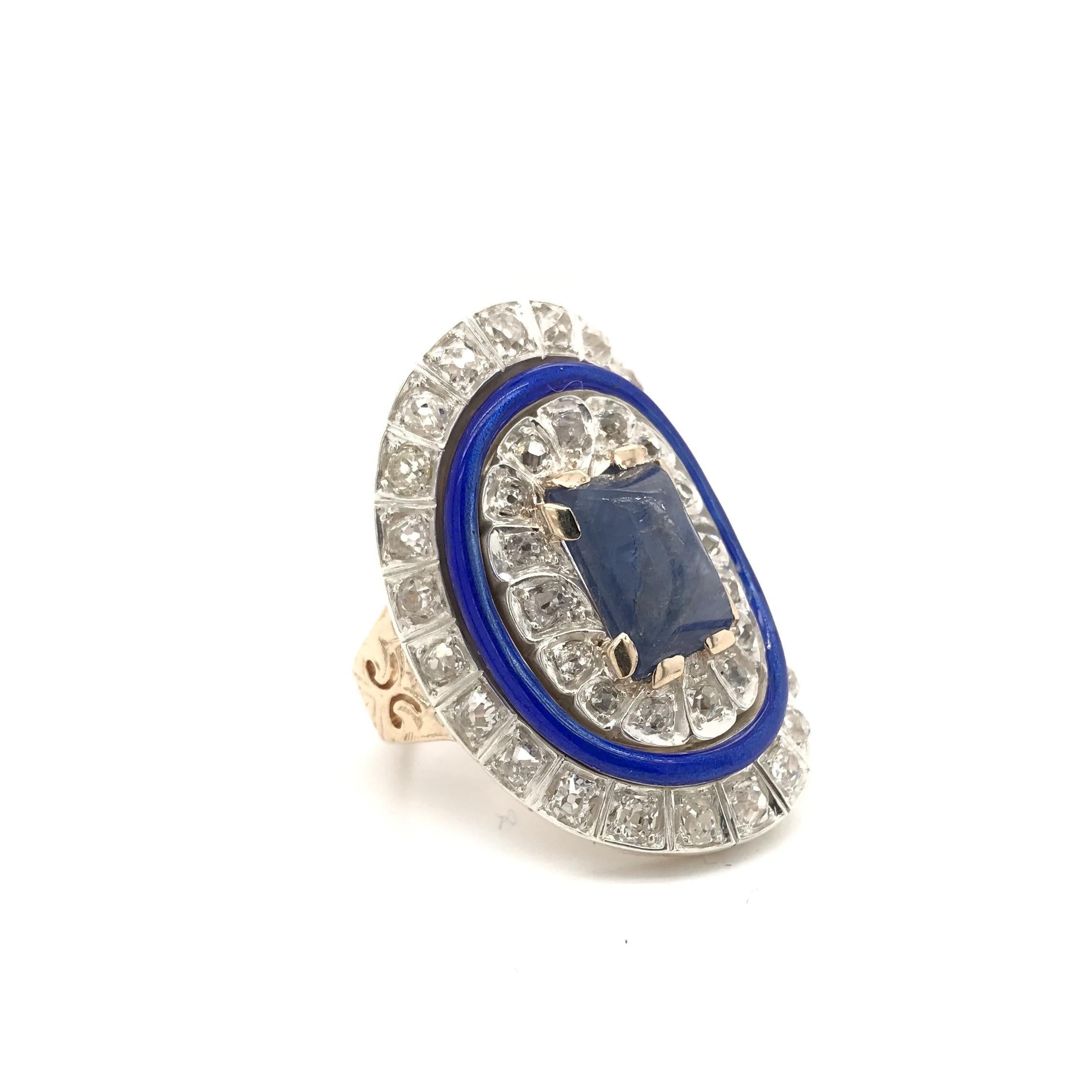 Antiker Art-Déco-Ring mit Diamant und Saphir-Emaille im Zustand „Hervorragend“ im Angebot in Montgomery, AL