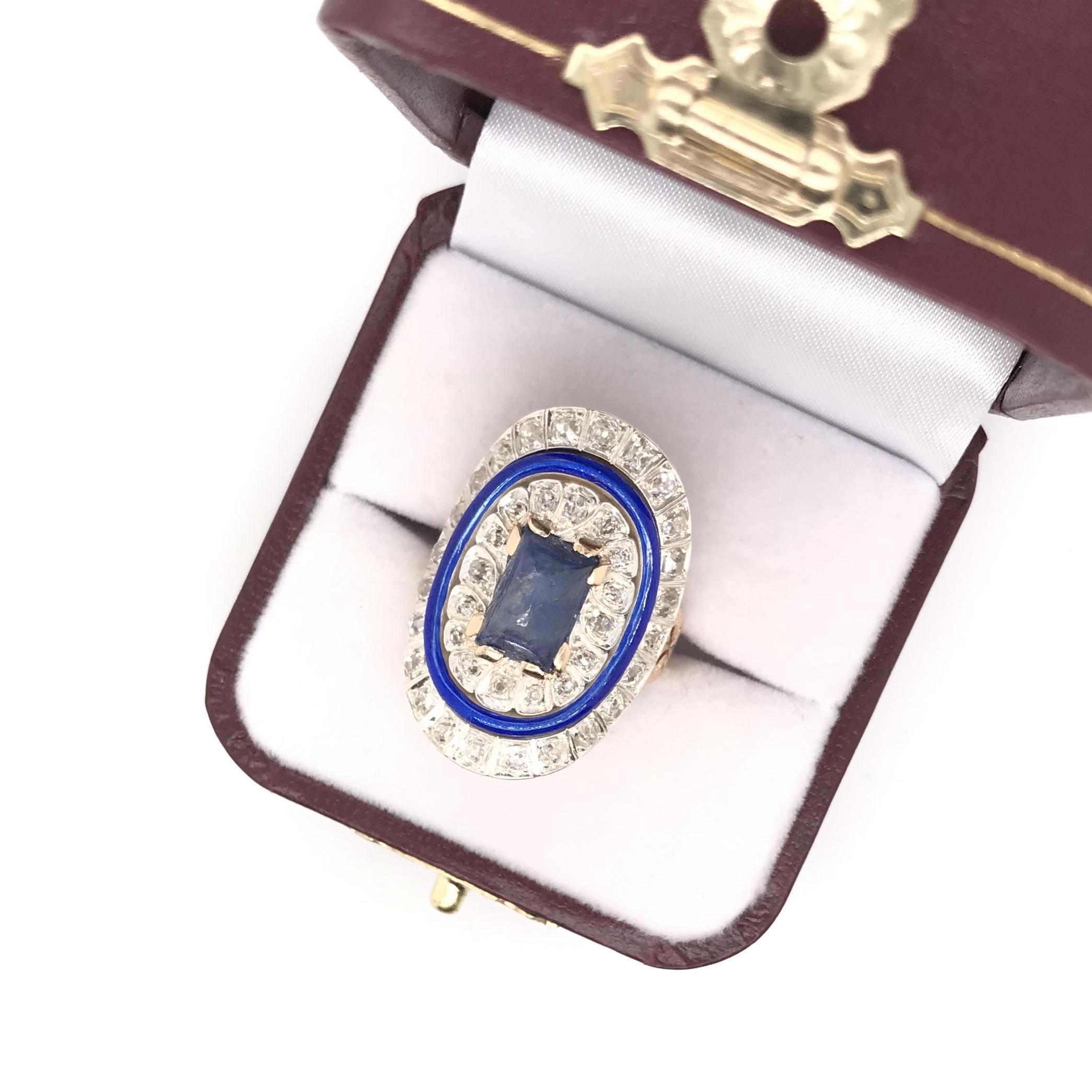 Antiker Art-Déco-Ring mit Diamant und Saphir-Emaille im Angebot 1