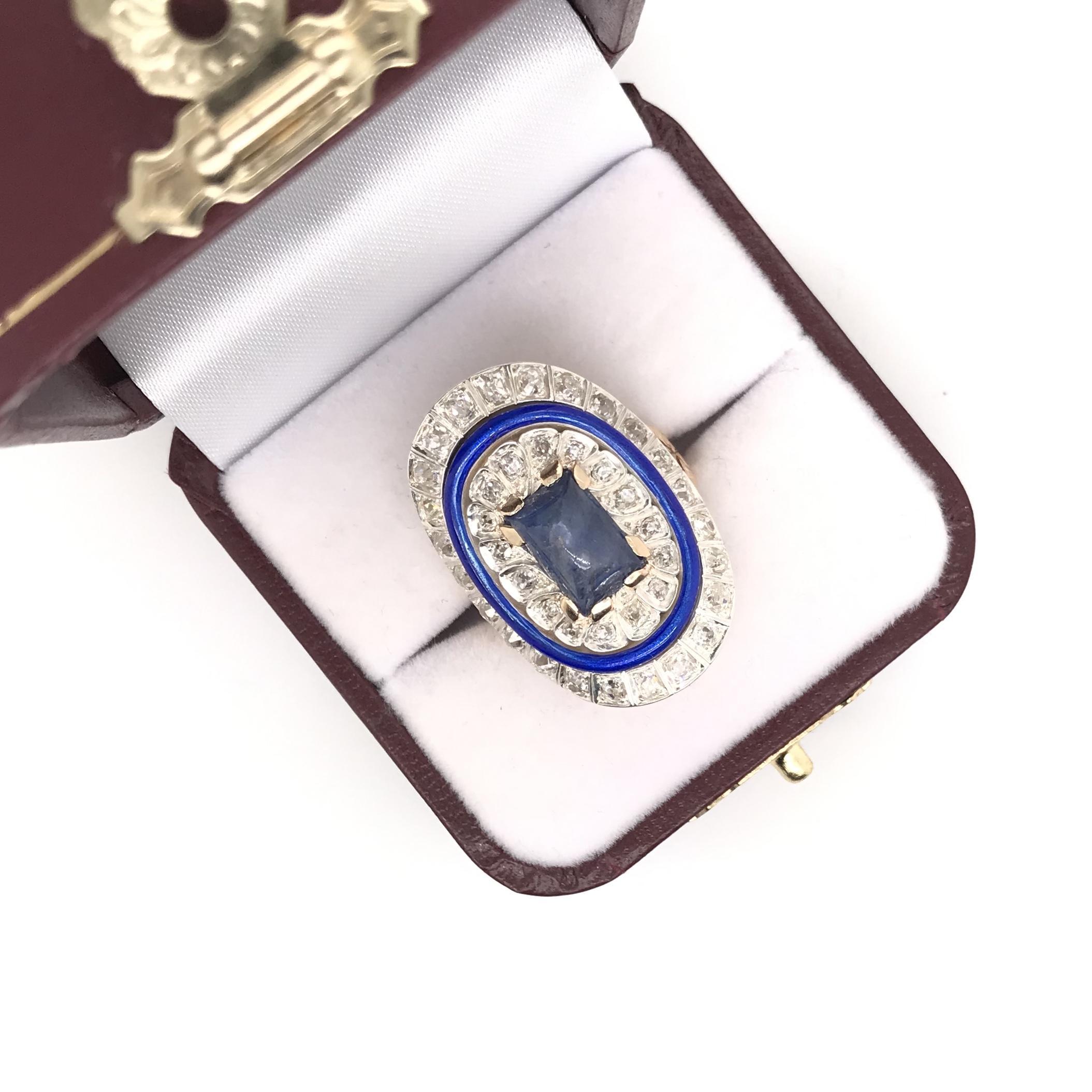 Antiker Art-Déco-Ring mit Diamant und Saphir-Emaille im Angebot 2
