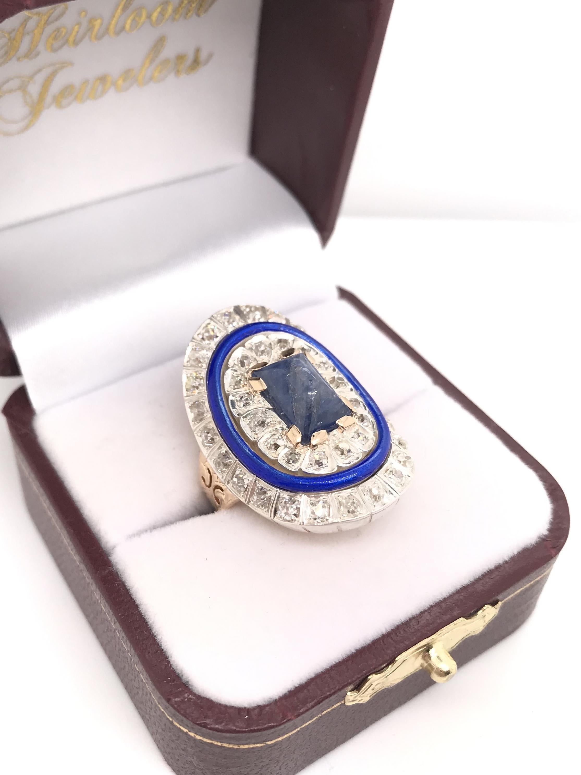 Antiker Art-Déco-Ring mit Diamant und Saphir-Emaille im Angebot 3