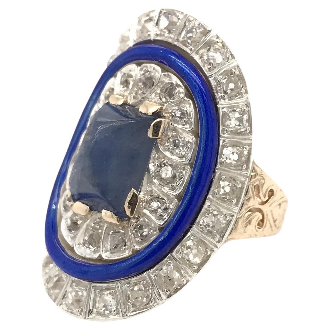 Antiker Art-Déco-Ring mit Diamant und Saphir-Emaille im Angebot