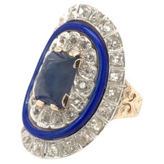 Antique Art Deco Diamond and Sapphire Enamel Ring