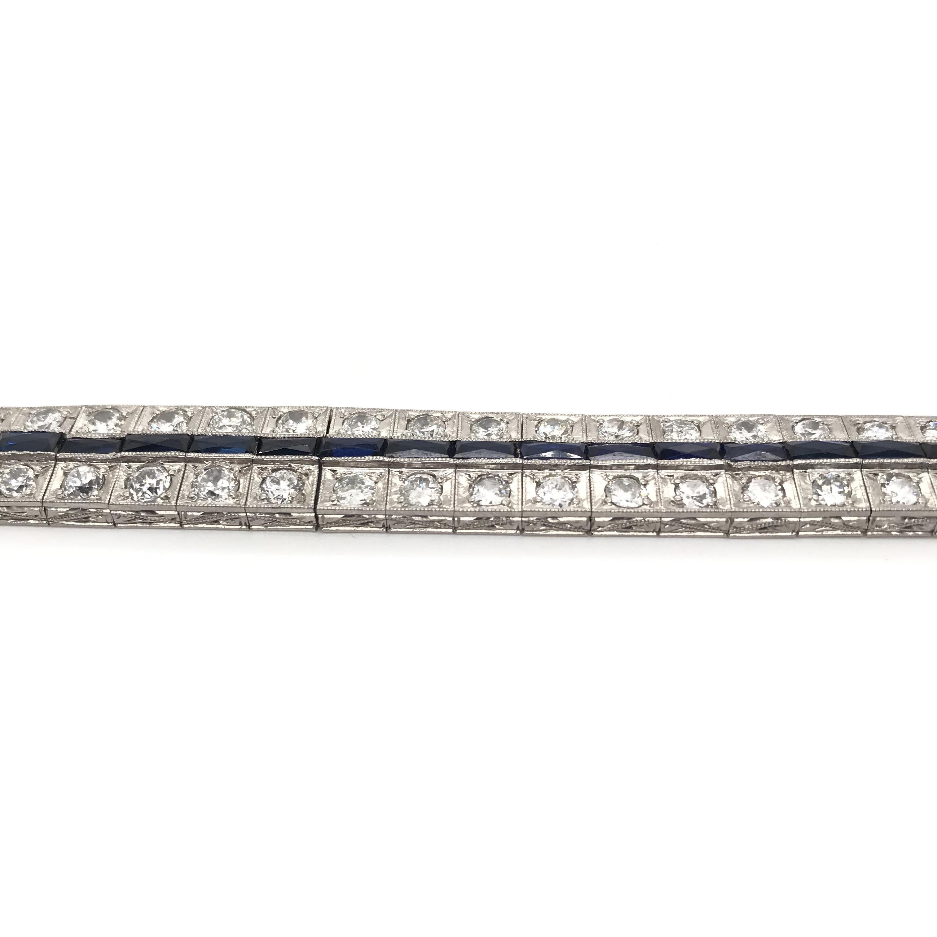 Antique Art Deco Diamond and Sapphire Line Bracelet In Excellent Condition For Sale In Montgomery, AL
