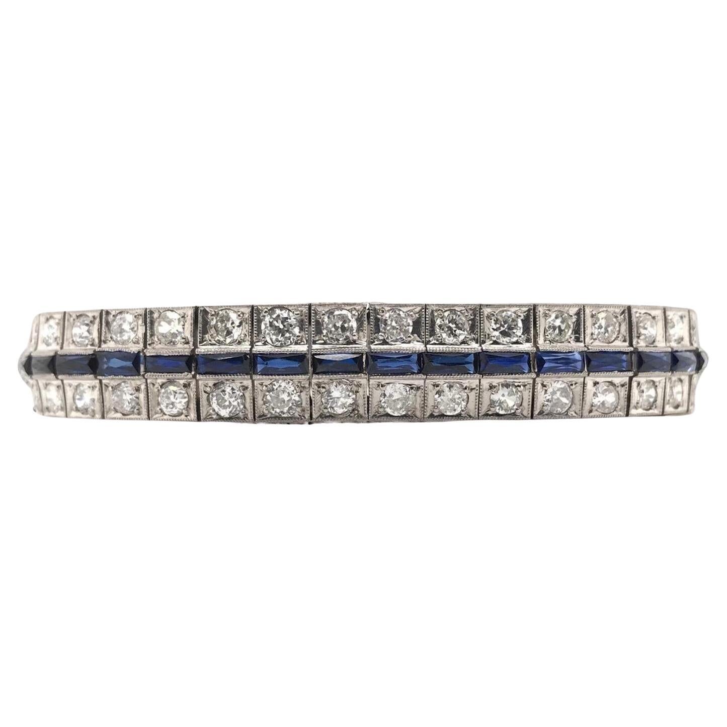 Antique Art Deco Diamond and Sapphire Line Bracelet For Sale