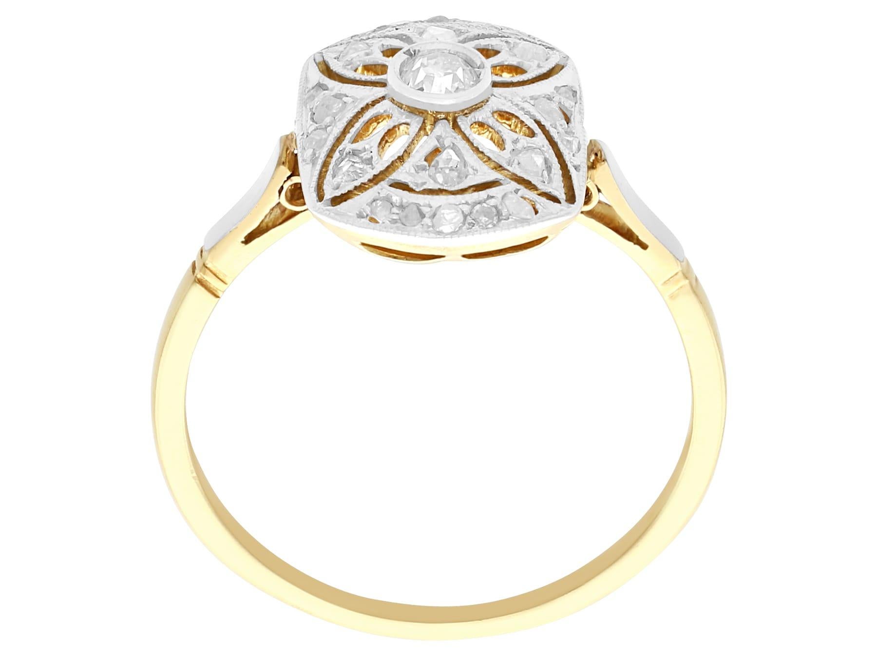 Round Cut Antique Art Deco Diamond and Yellow Gold Cocktail Ring For Sale
