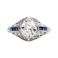 Antique Art Deco Diamond Blue Sapphire Filigree Engagement Ring