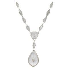 Antike Art Deco Diamant Camphor Glas Platin 14K Weißgold Tropfen-Halskette