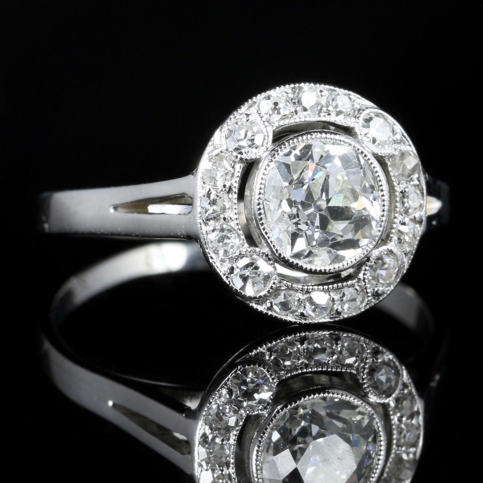 Women's Antique Art Deco Diamond Cluster Ring Platinum Engagement 1.50 Carat