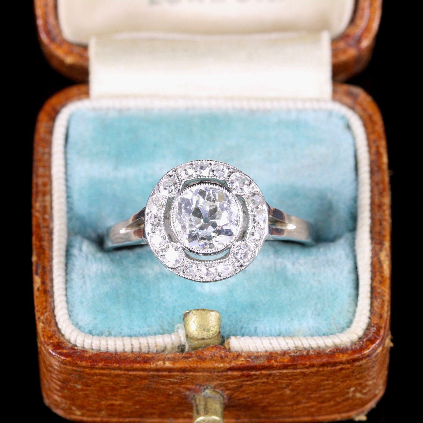 Antique Art Deco Diamond Cluster Ring Platinum Engagement 1.50 Carat 4