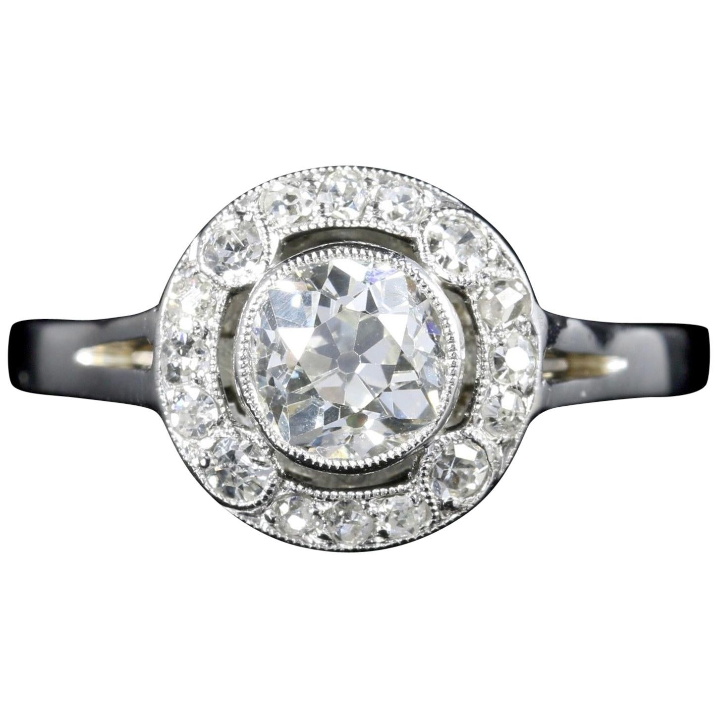 Antique Art Deco Diamond Cluster Ring Platinum Engagement 1.50 Carat