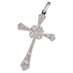 Antique Art Deco Diamond Cross Pendant – 18K Gold religious Charm