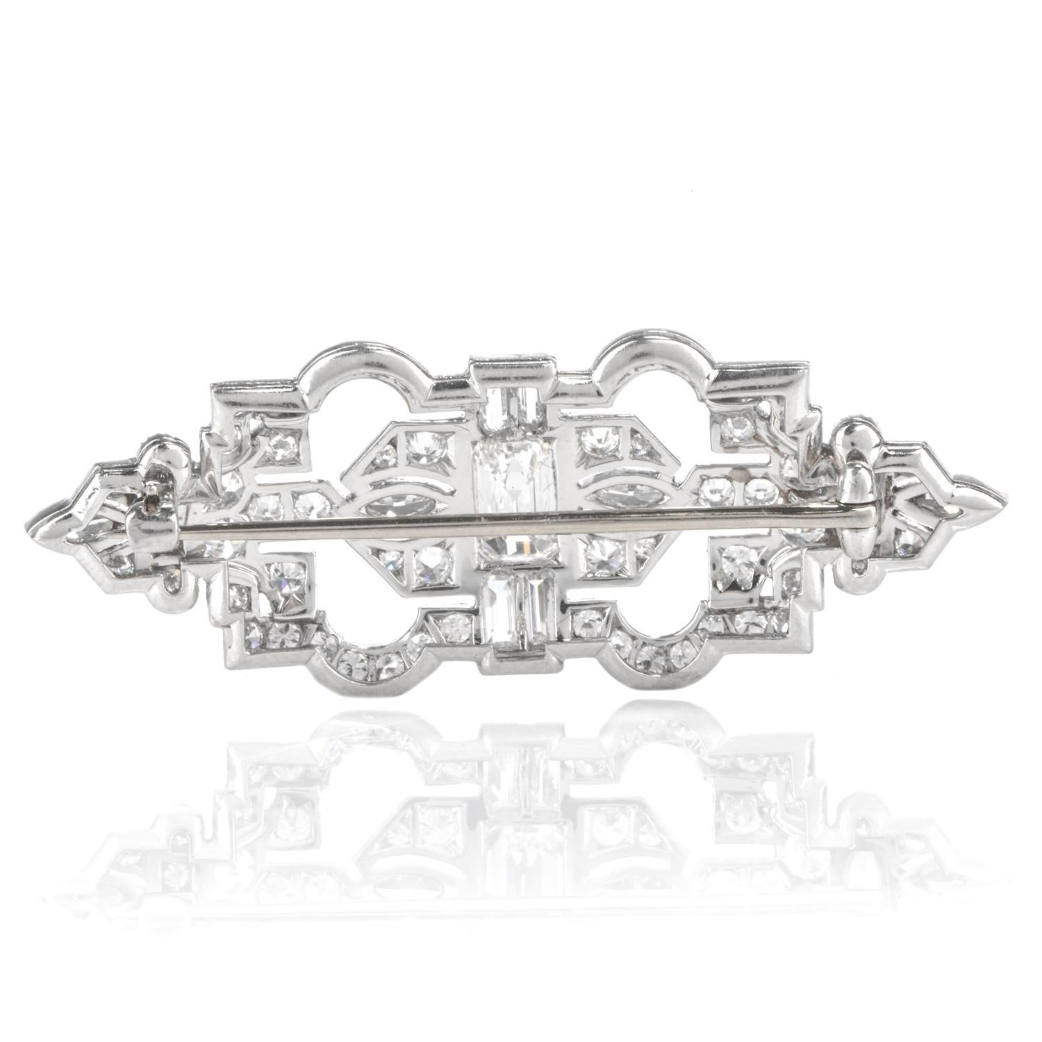 Women's or Men's Antique Art Deco Diamond Crown Platinum Brooch
