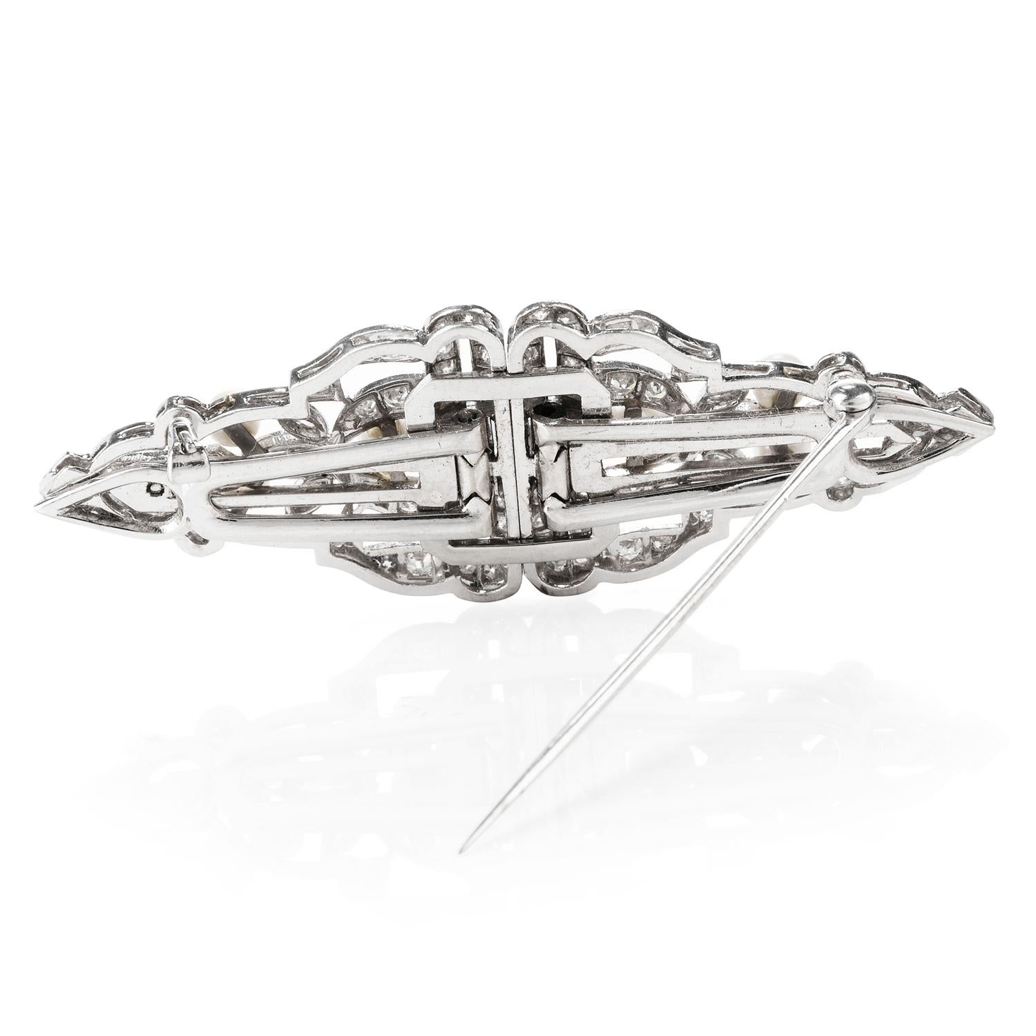 Women's or Men's Antique Art Deco Diamond Crown Platinum Brooch