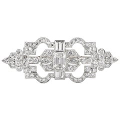 Antique Art Deco Diamond Crown Platinum Brooch