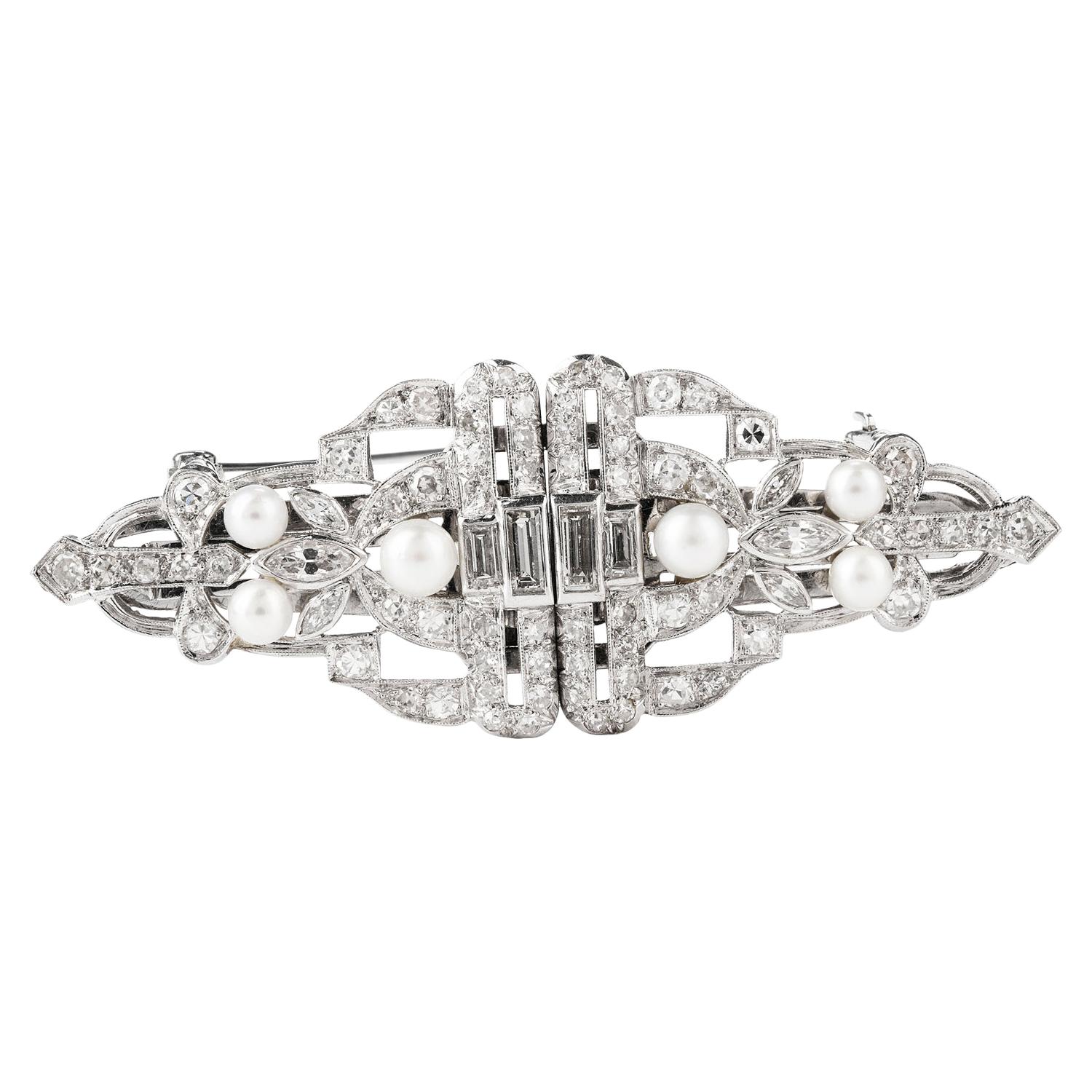 Antique Art Deco Diamond Crown Platinum Brooch