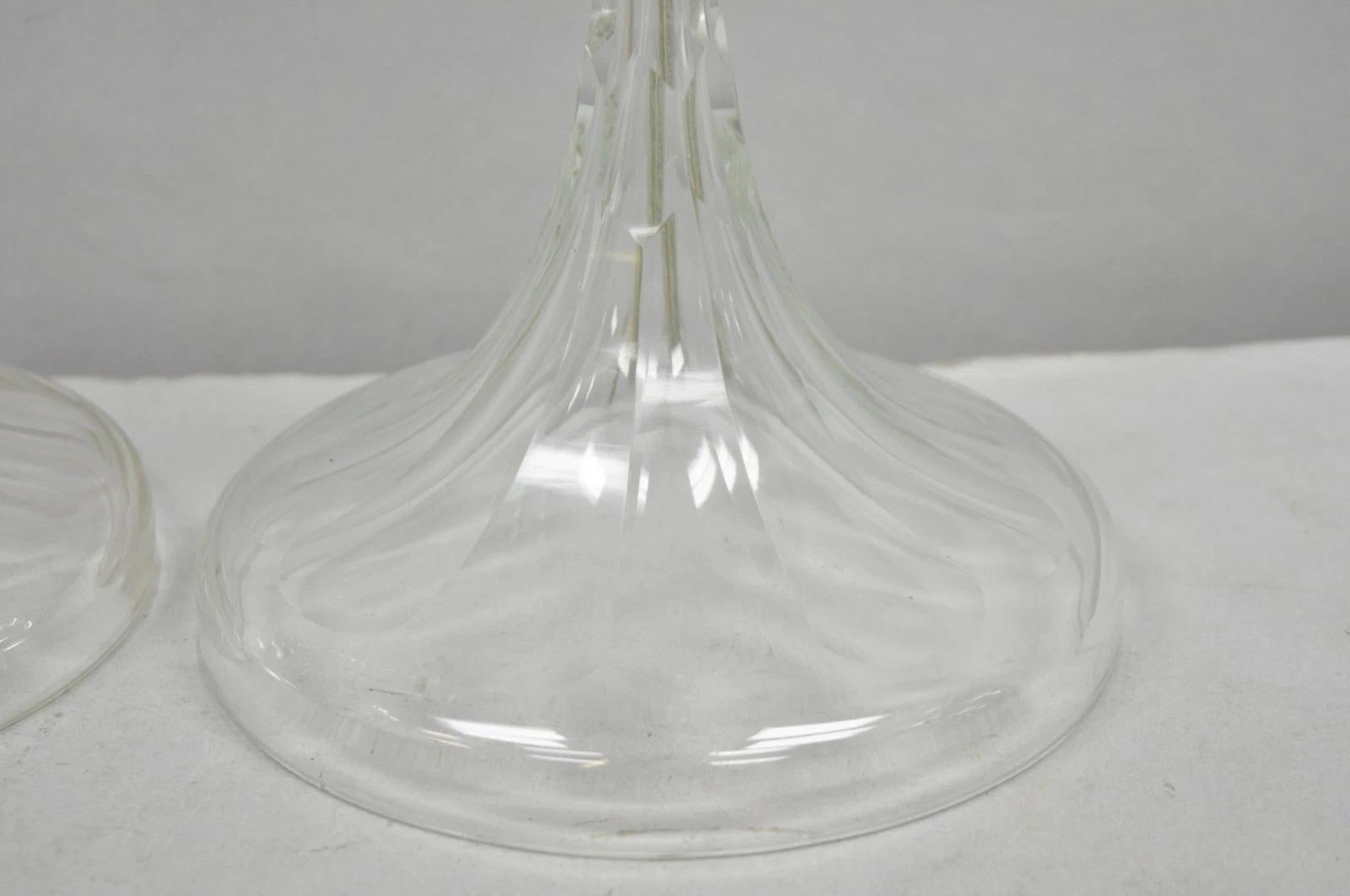 Antique Art Deco Diamond Cut Glass Column Small Petite Boudoir Table Lamps Pair im Angebot 5