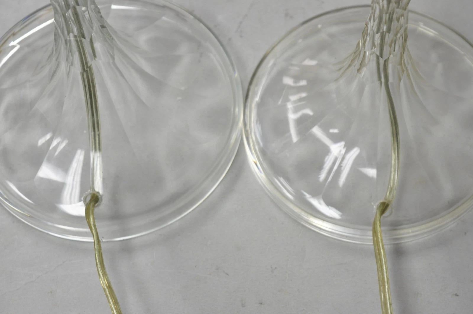 Antique Art Deco Diamond Cut Glass Column Small Petite Boudoir Table Lamps Pair im Angebot 6