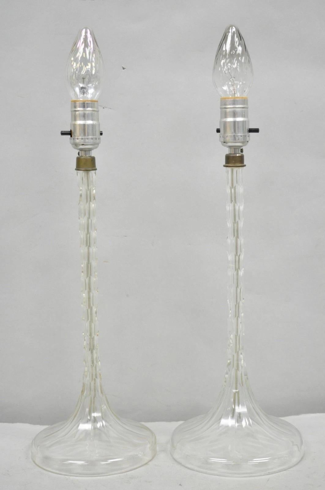 Antique Art Deco Diamond Cut Glass Column Small Petite Boudoir Table Lamps Pair im Angebot 9