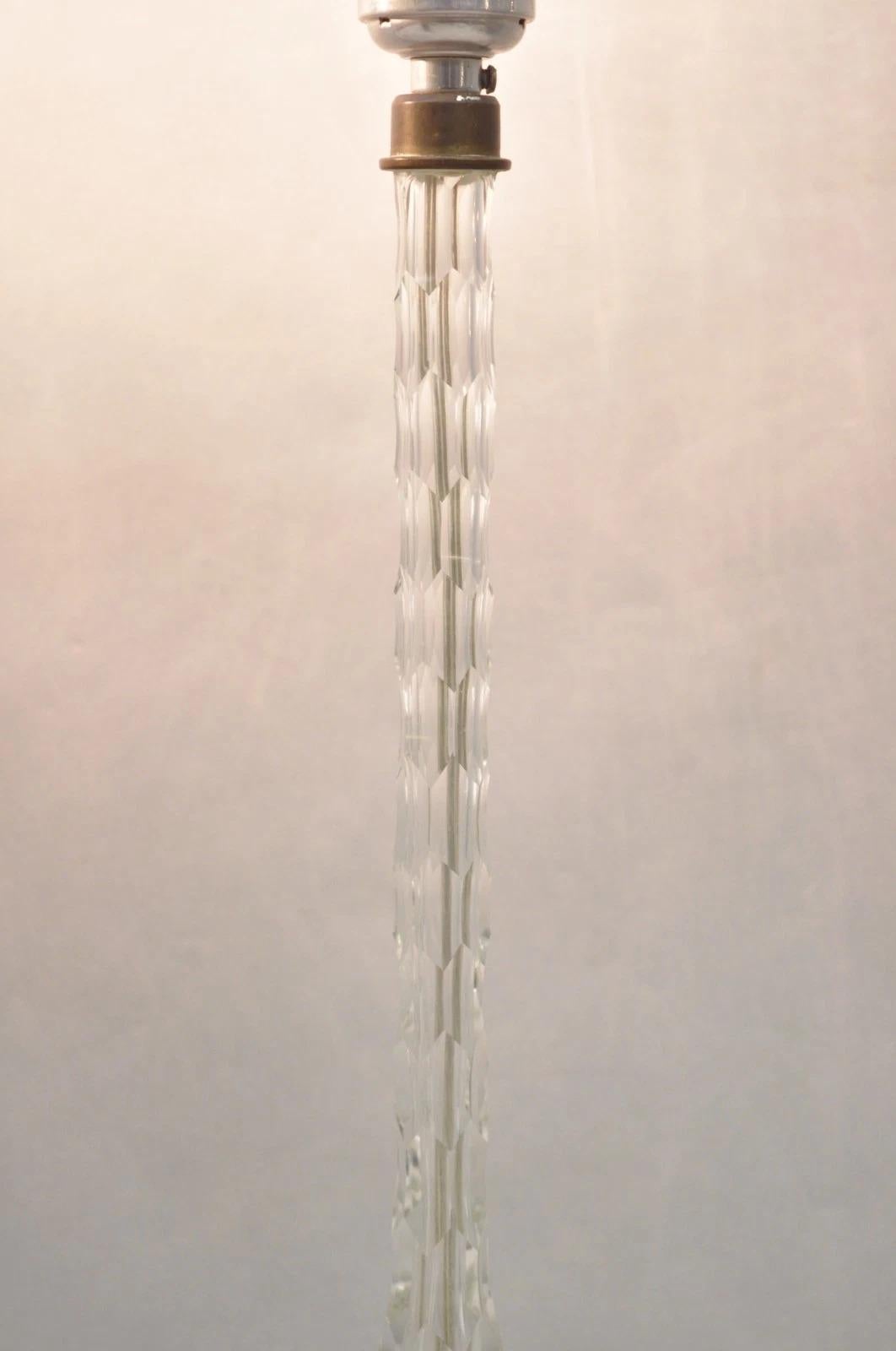 Antique Art Deco Diamond Cut Glass Column Small Petite Boudoir Table Lamps Pair im Angebot 1