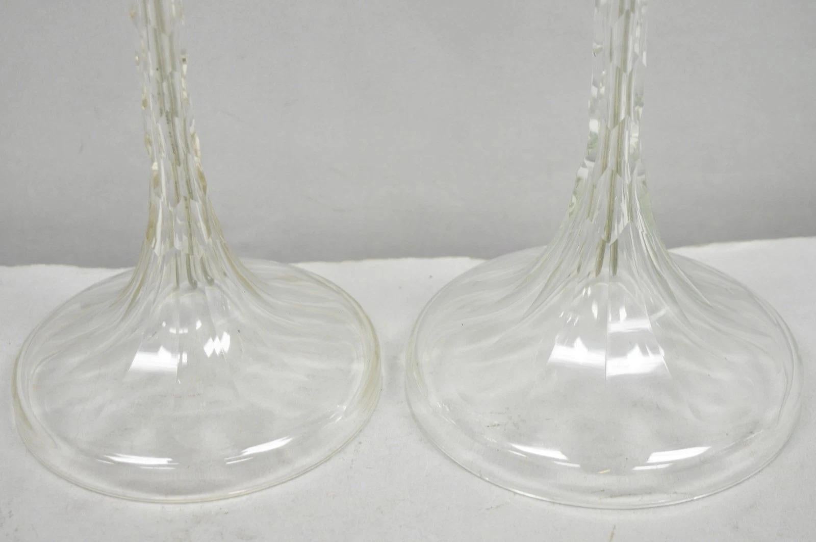 Antique Art Deco Diamond Cut Glass Column Small Petite Boudoir Table Lamps Pair im Angebot 4
