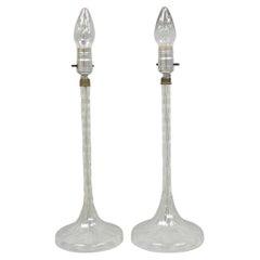 Antique Art Deco Diamond Cut Glass Column Small Petite Boudoir Table Lamps Pair