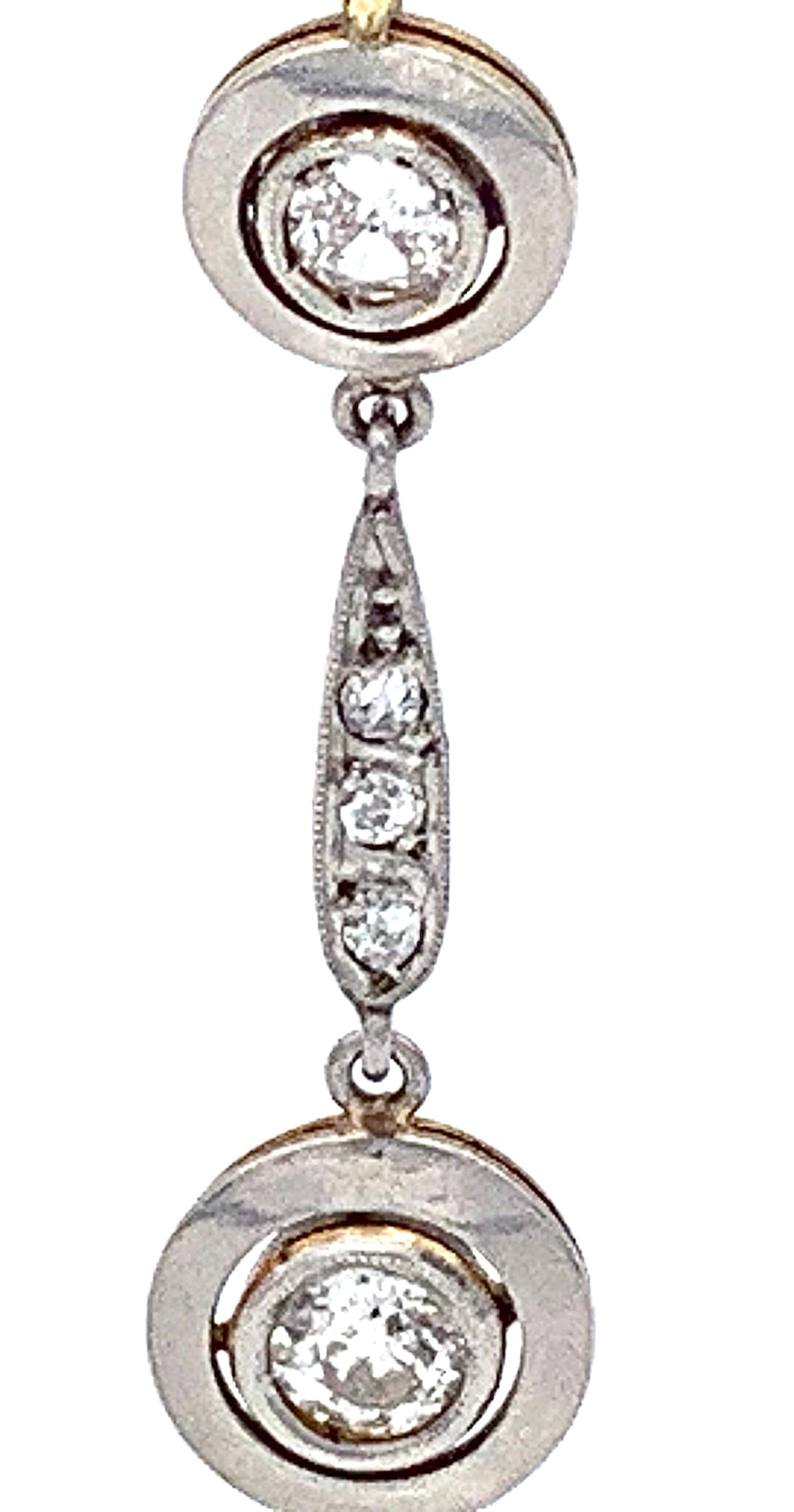Antique Art Deco Diamond Dangle Drop Earrings Platinum 18 Karat Yellow Gold  In Good Condition For Sale In Munich, Bavaria